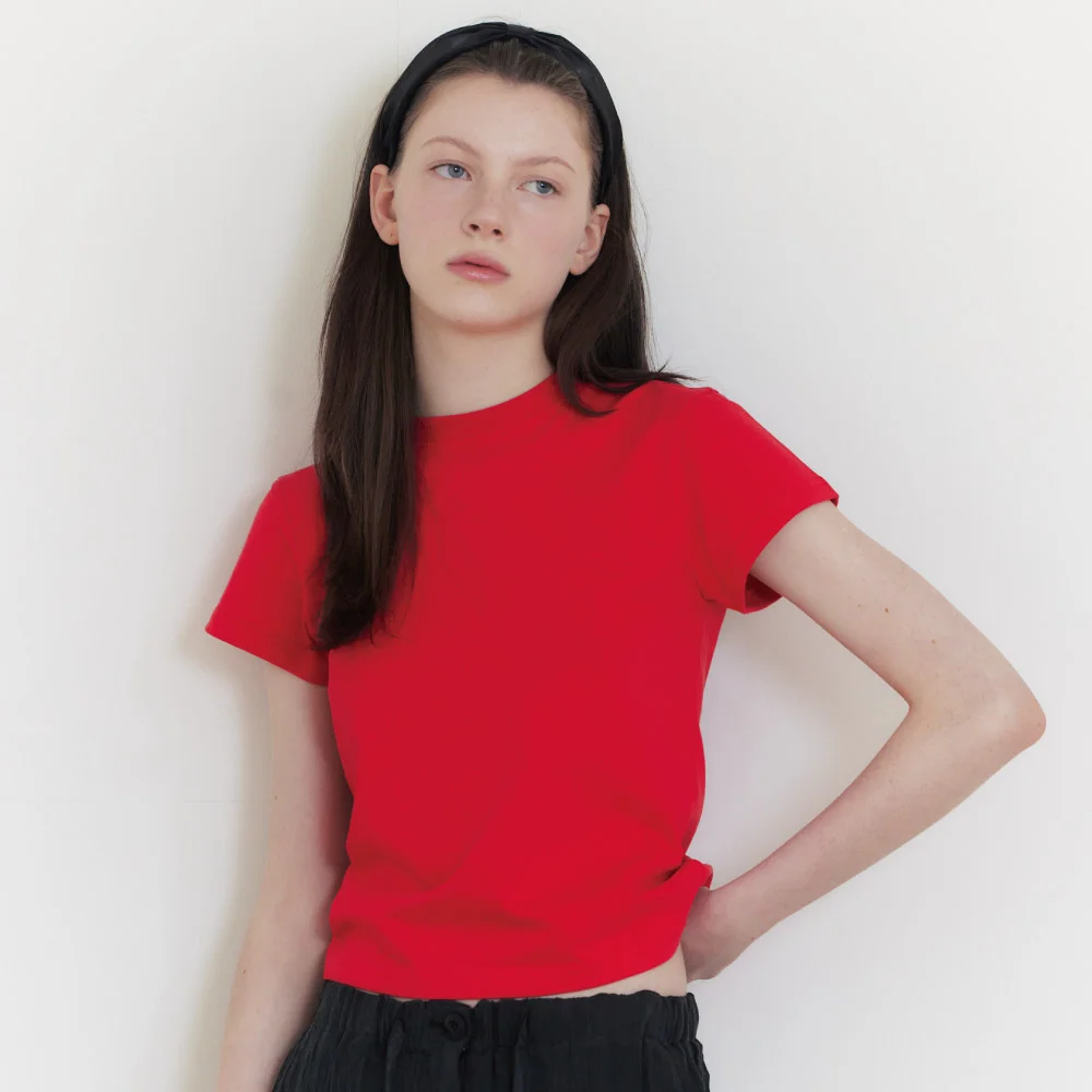 Agape slim basic t-shirt_red