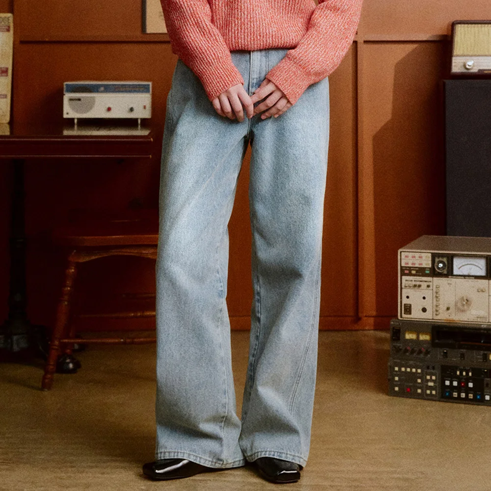 Diagonal Relaxed Denim Pants (WASHED BLUE)