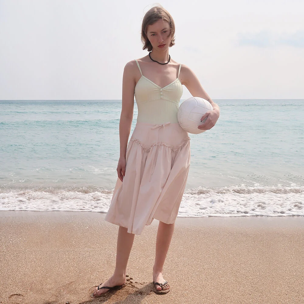 Frill Midi Skirt (Young Beige)
