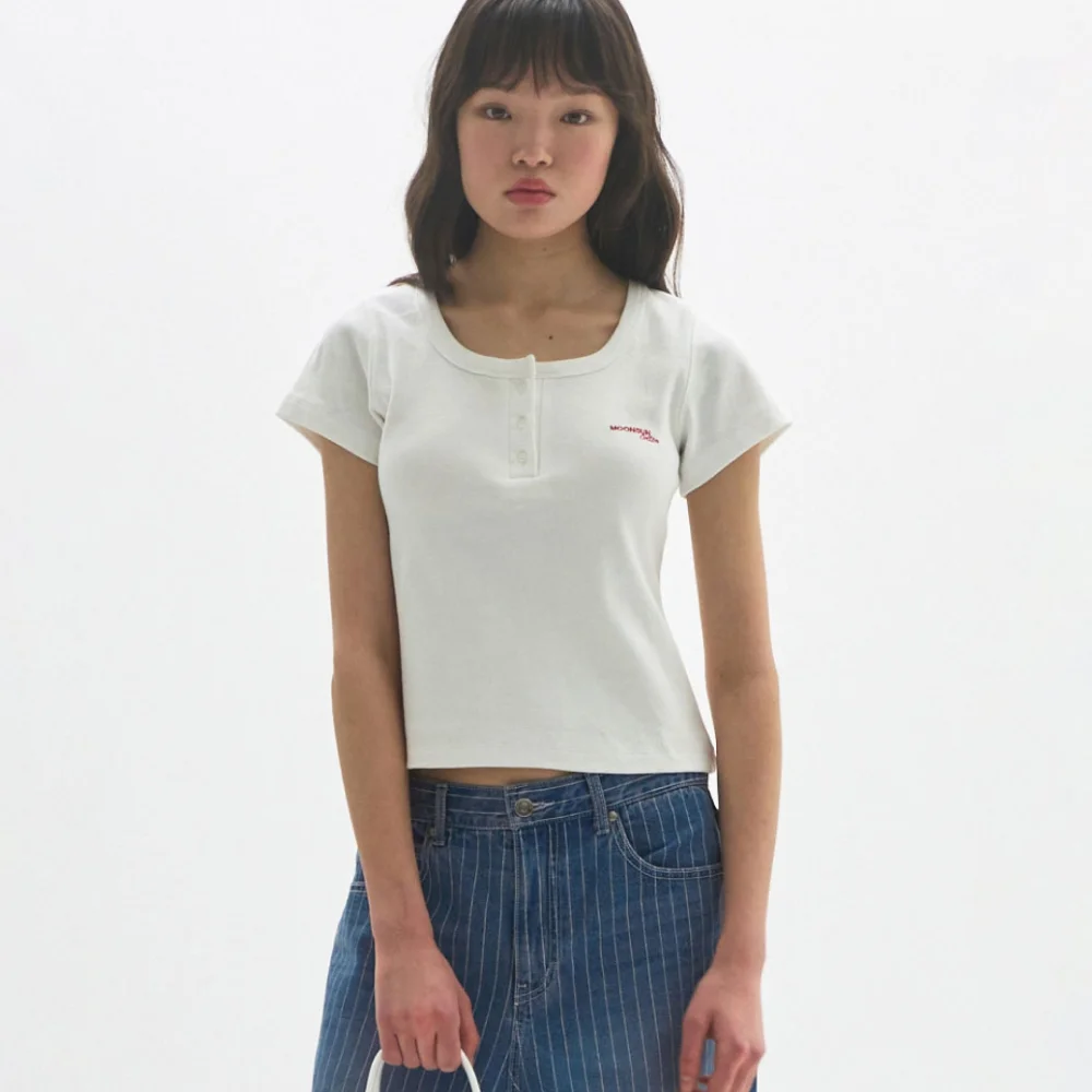 M.C Classic Logo Henley T-Shirt / WHITE