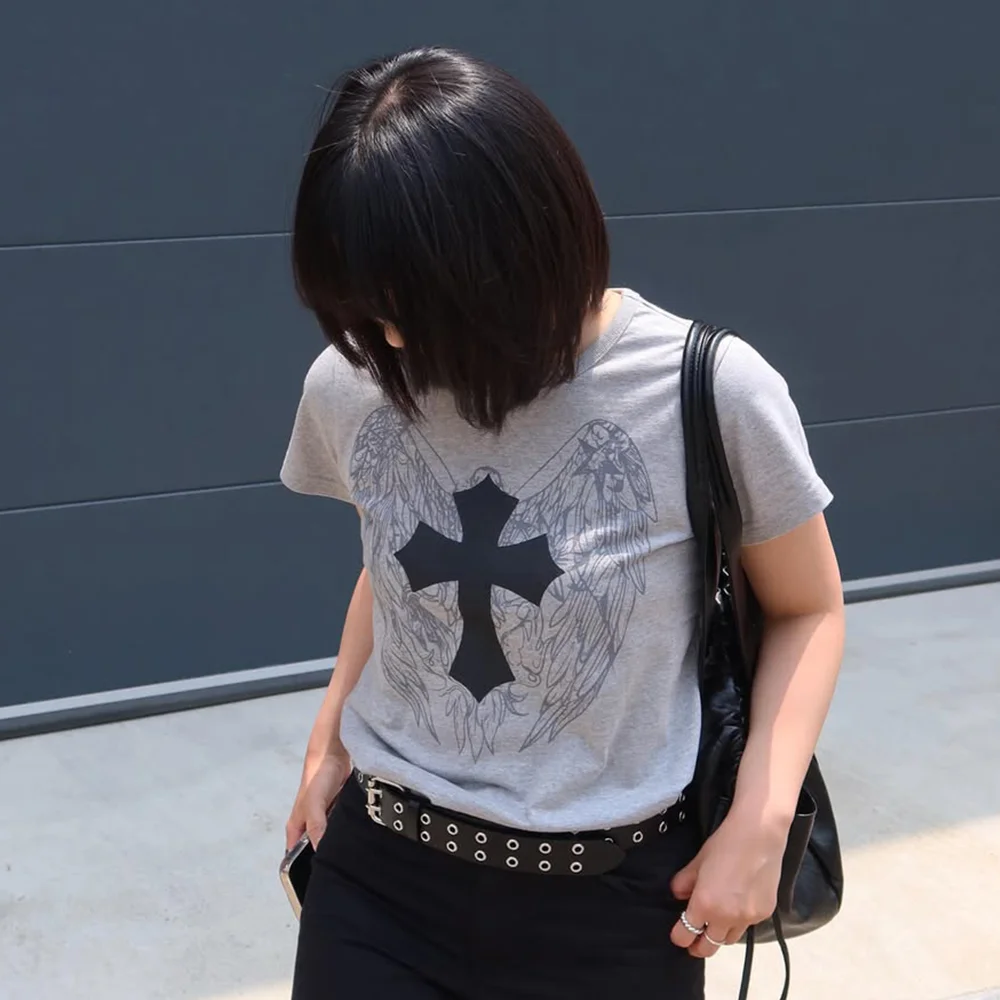 交叉 翼 T恤_灰色