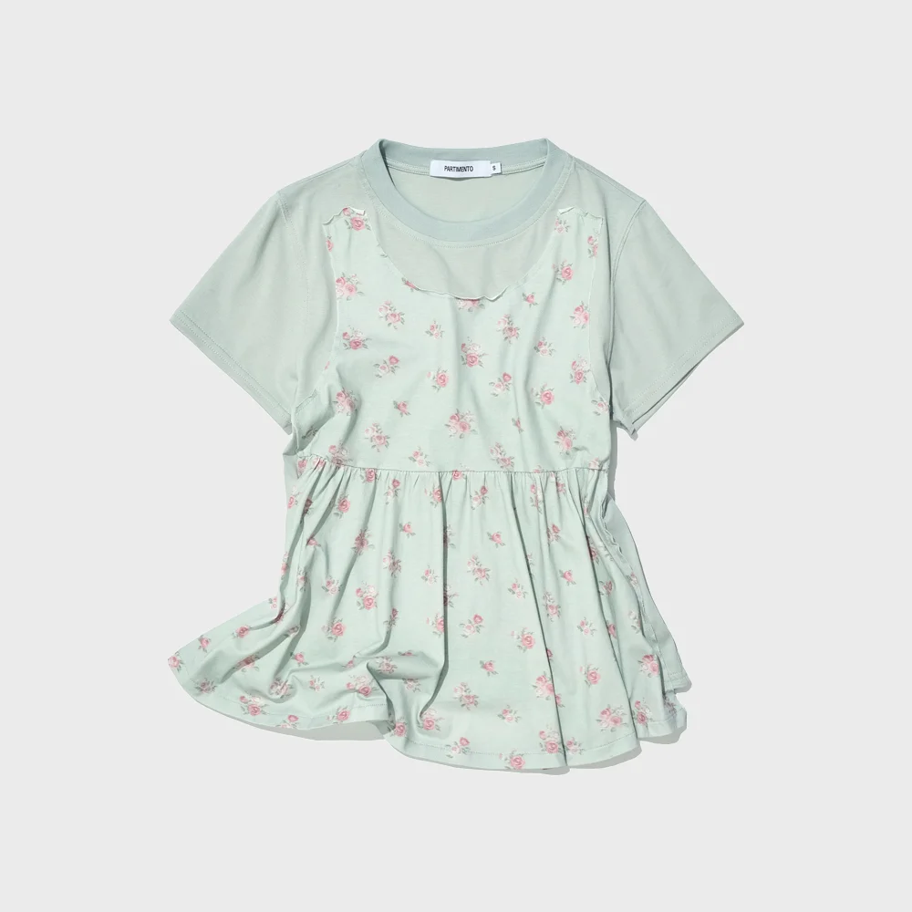 OVERLAY PEPLUM SHORT SLEEVE TEE_MINT FLORAL