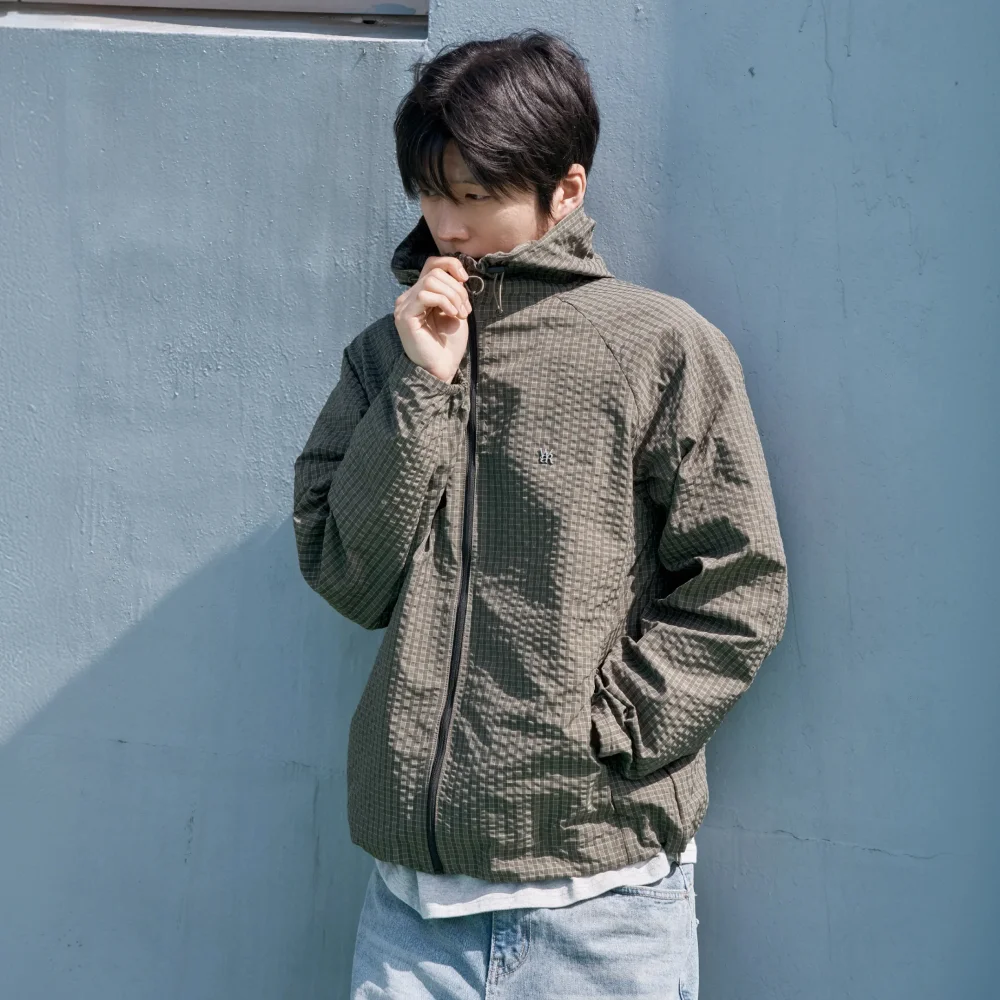 M2605 格紋 風衣_綠色