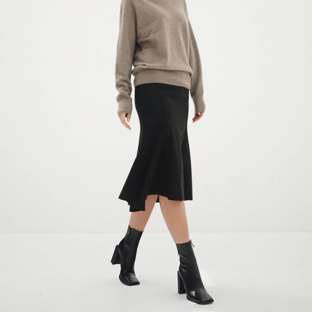 Suede Flared Skirt_Black