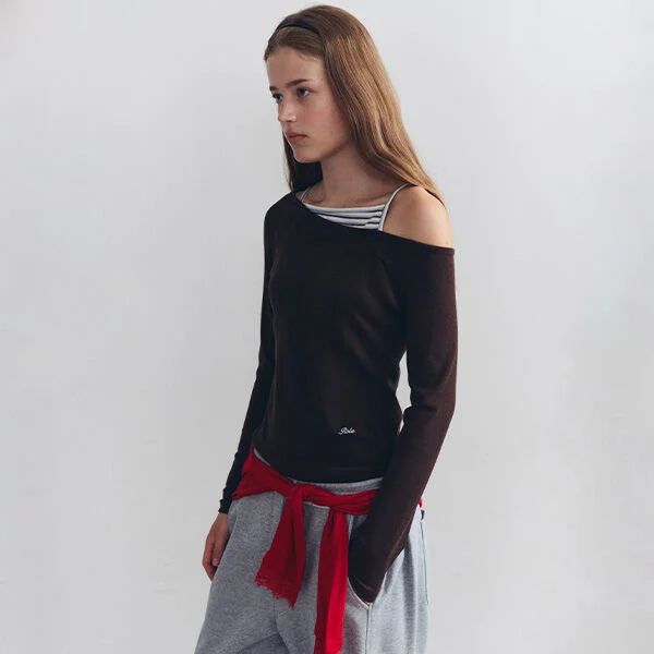 UNBALANCE STRIPE LONG SLEEVE BROWN