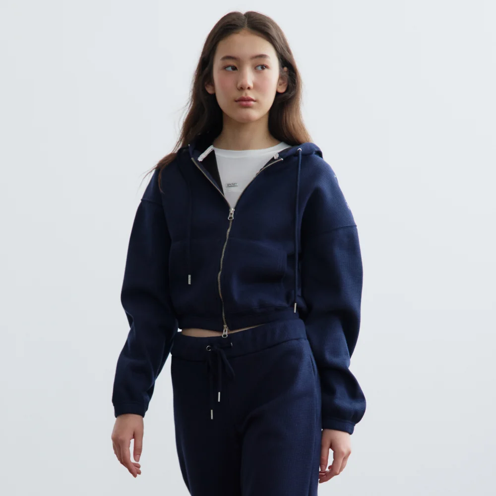Waffle Hoodie Zip Up (Navy)
