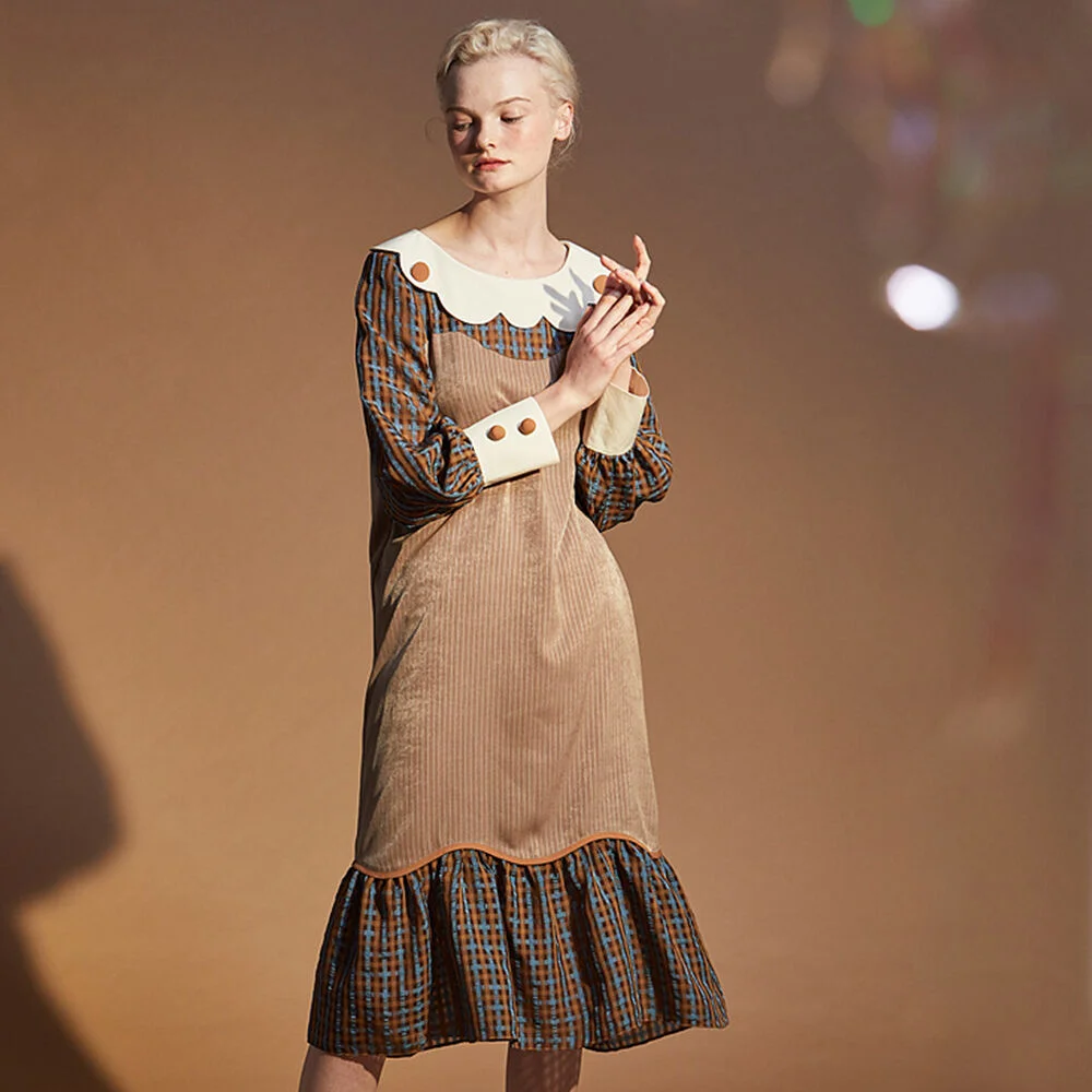 Plaid shirring dress
