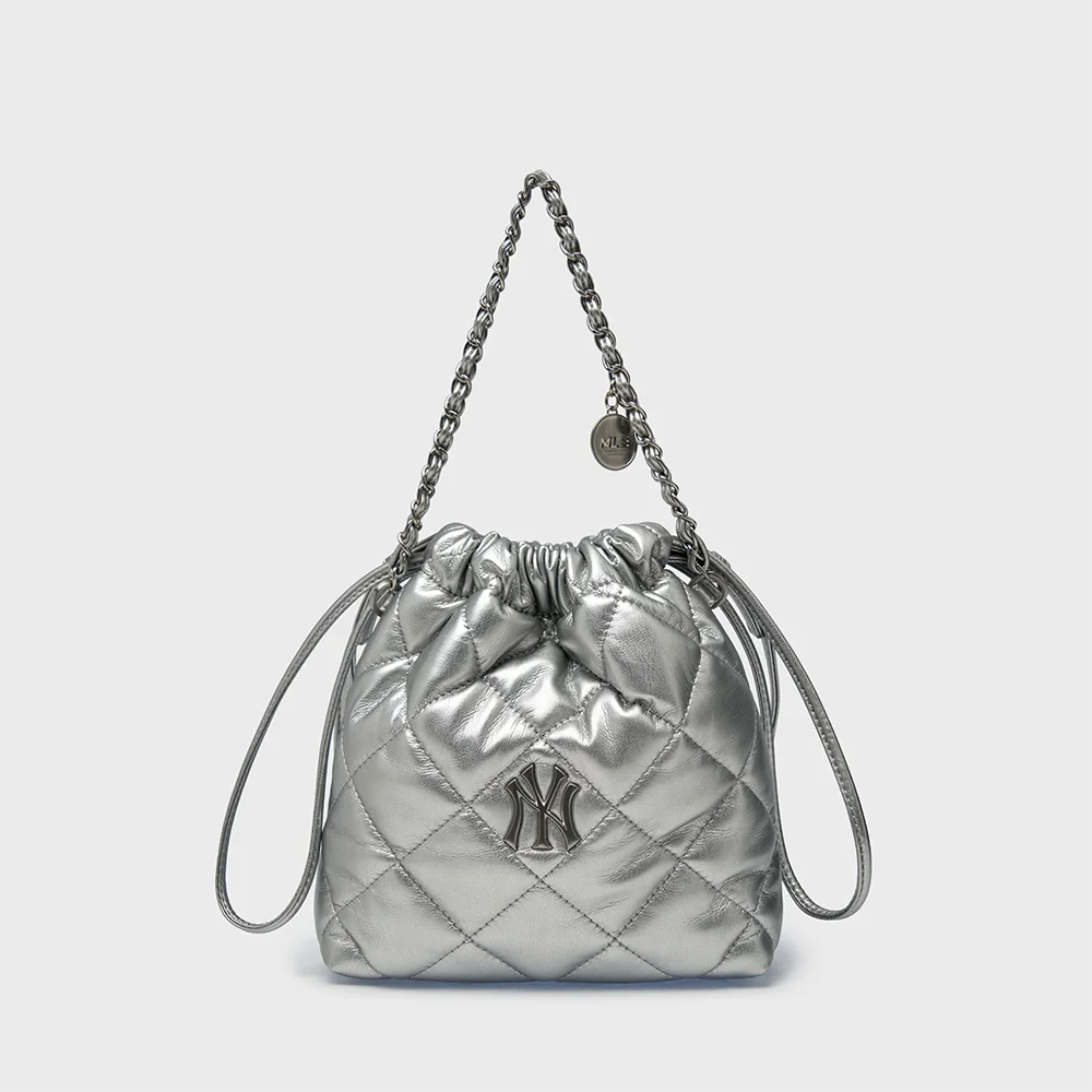 基本款 絎縫 PU 迷你 水桶 斜揹袋 NY (Silver)