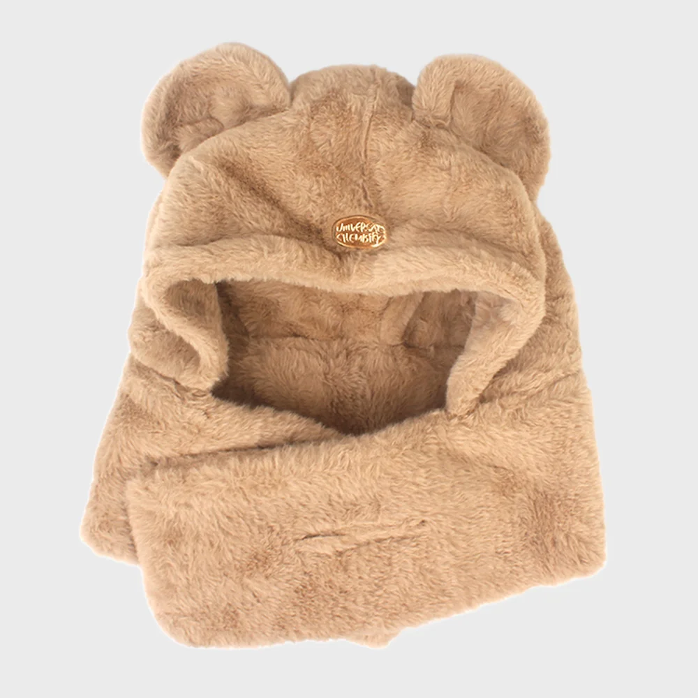 Bear Fur Beige Hood Muffler Hat 護耳帽