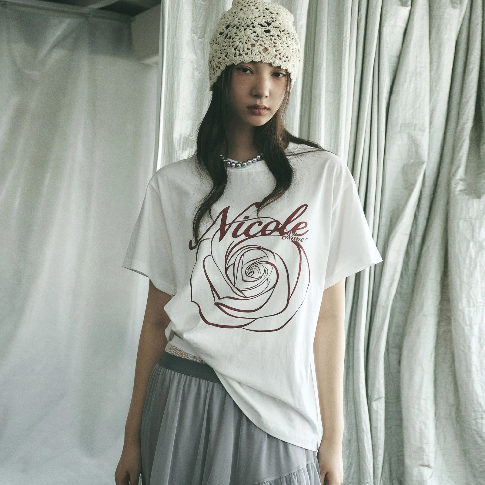 NICOLE ROSE SLEEVE TOP_CREAM BURGUNDY