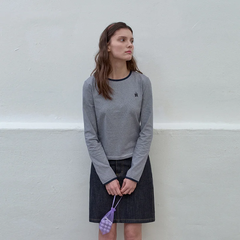 H NEEDLEWORK T恤_Navy Stripe