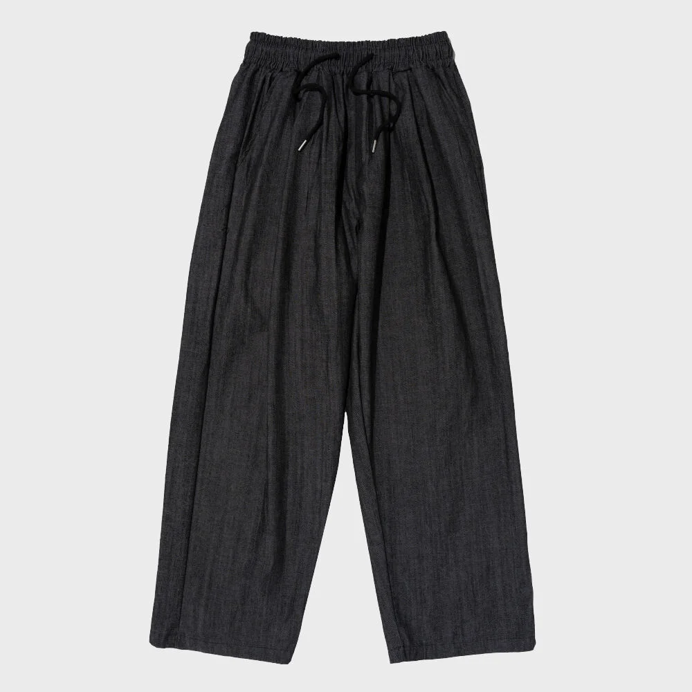 TWO-TUCK LINEN WIDE BANDING PANTS (BLACK)