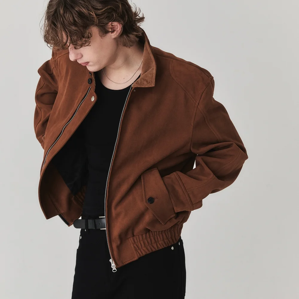 Suede High Neck Jacket_Camel