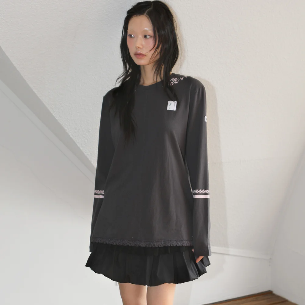 SAILOR COLLAR PRINTING T-SHIRT CHARCOAL