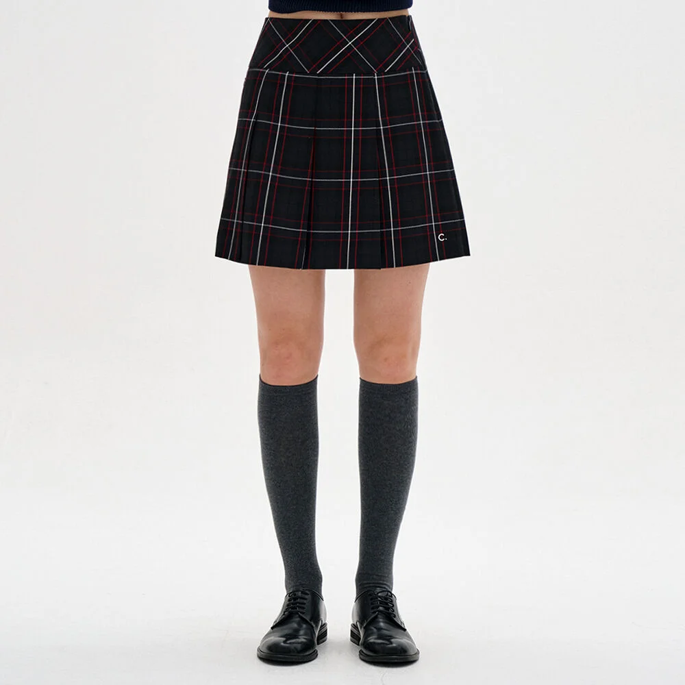 Tartan Check Pleated Skirt (Dark Green)