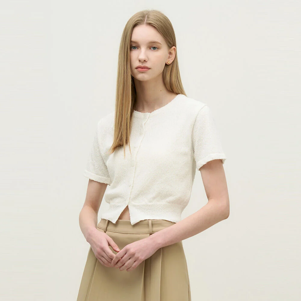 Twink bookle half cardigan - ivory