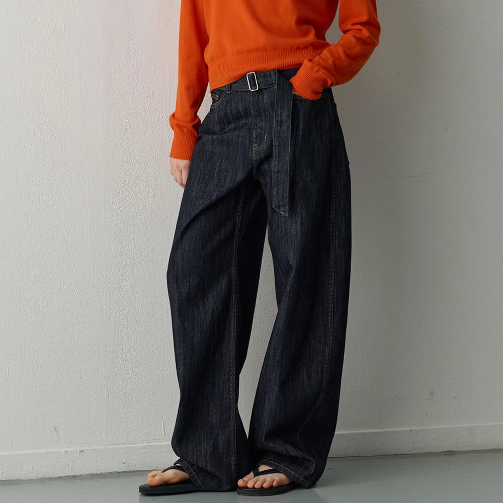 束帶 圓領 牛仔_textured indigo