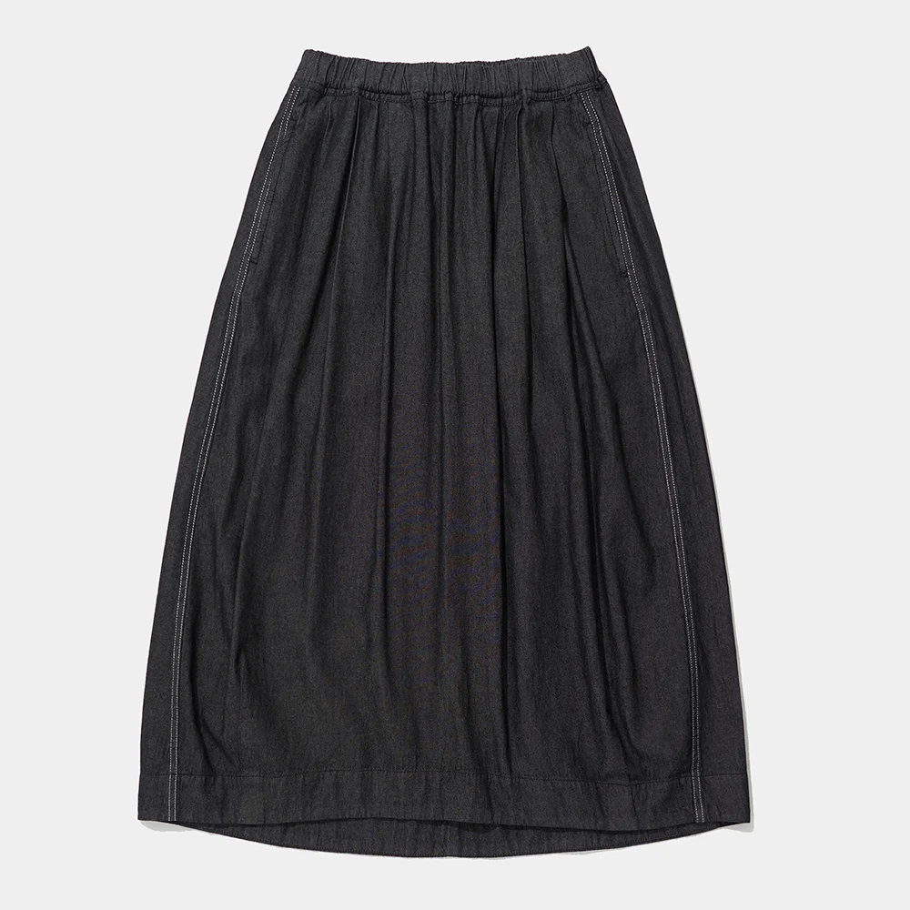 ALL-ROUND TWOTUCK DENIM LONG SKIRT_BLACK JEAN