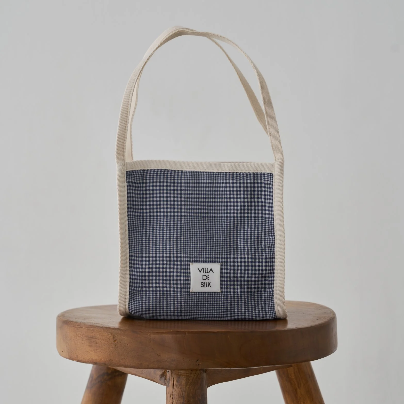 silk blue check eco bag 真絲 藍色 格紋 環保袋