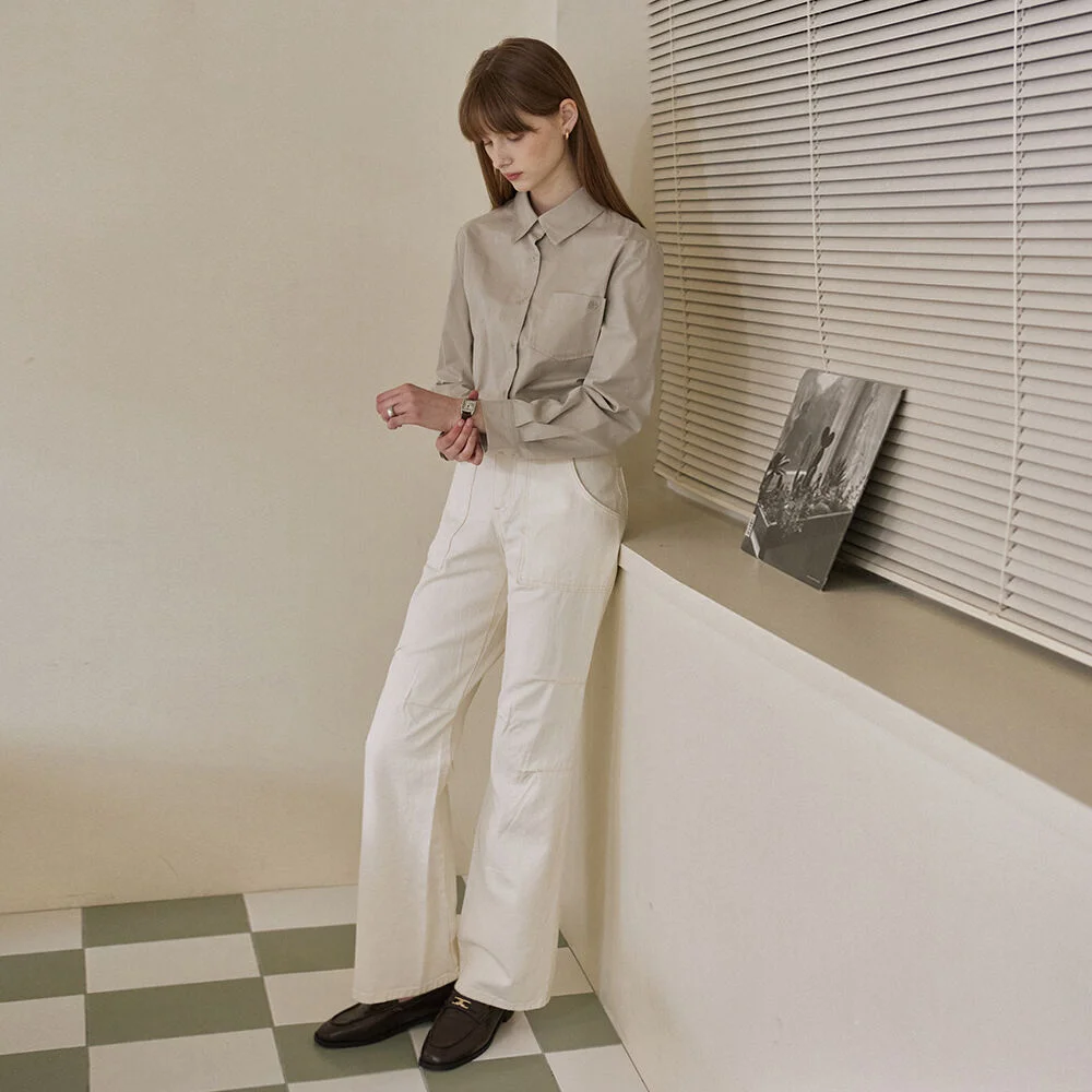 Tozi middle pintuck straight pants - ivory