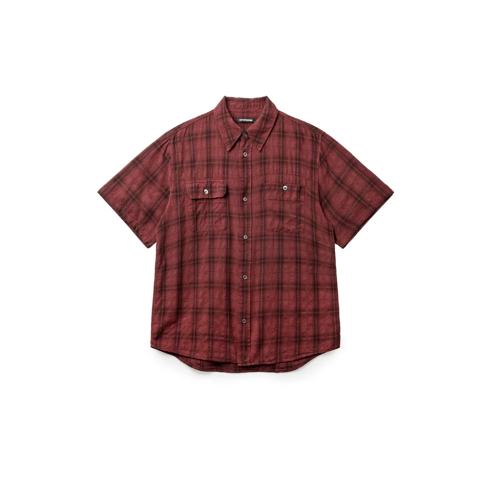 2Pk Shirt 1/2 Over Dyed Check Dark Red