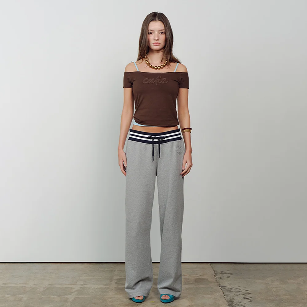 CONTRAST RIB WAIST SWEAT PANTS MELANGEGRAY