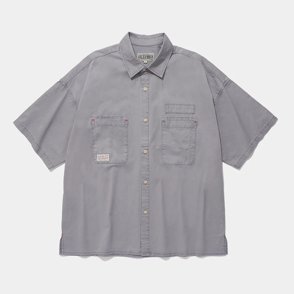 SL-LABEL WASHED BIG POCKET TWILL S/S SHIRTS_GRAY