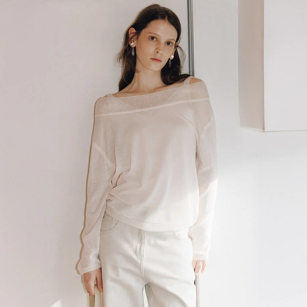 Loose-fit Off Shoulder Pullover+Sleeveless Top SS6SP645_2color