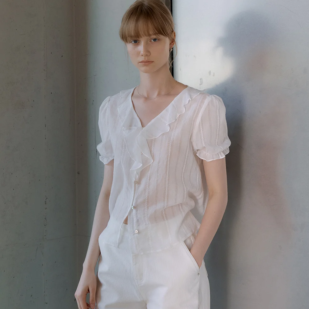sheer ruffle blouse (white) orc 6027