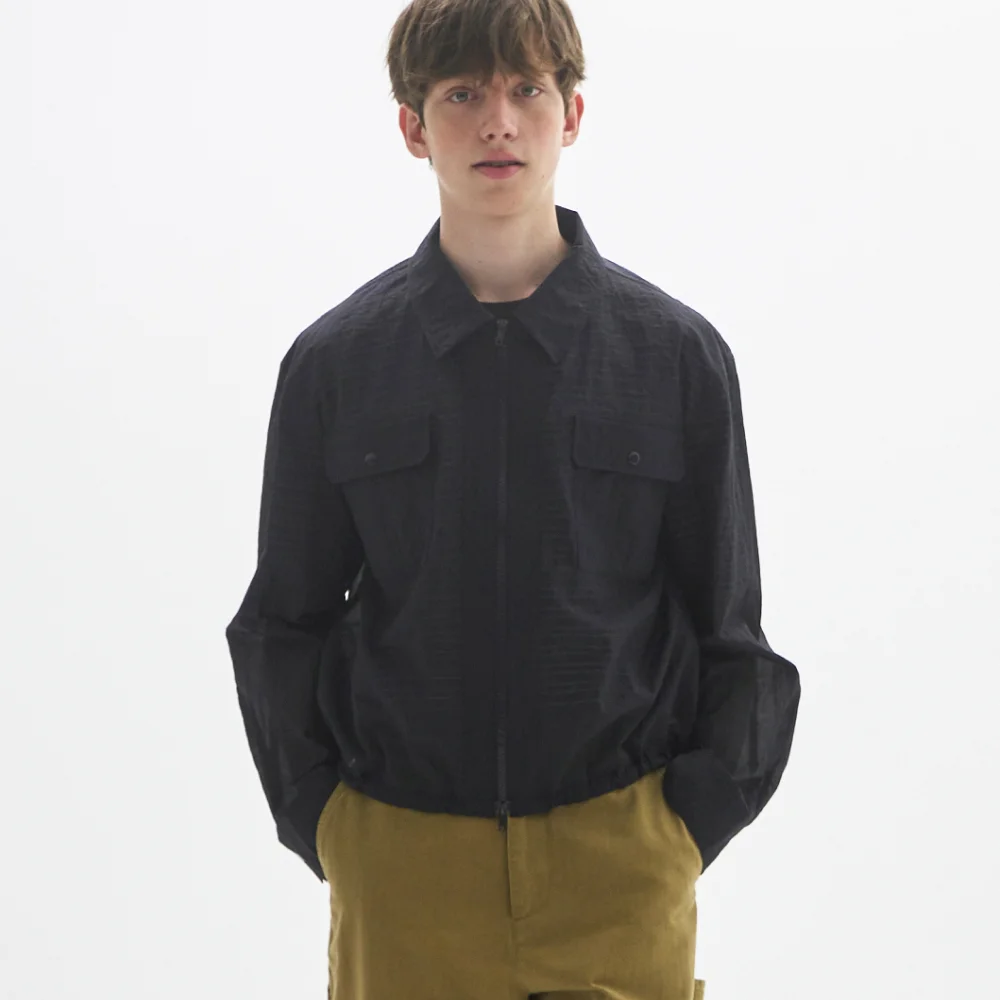 M.C UNISEX, Sheer Zip-Up Shacket / DARK NAVY