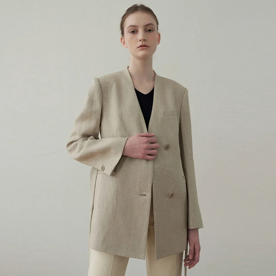 linen no collar jacket (beige)