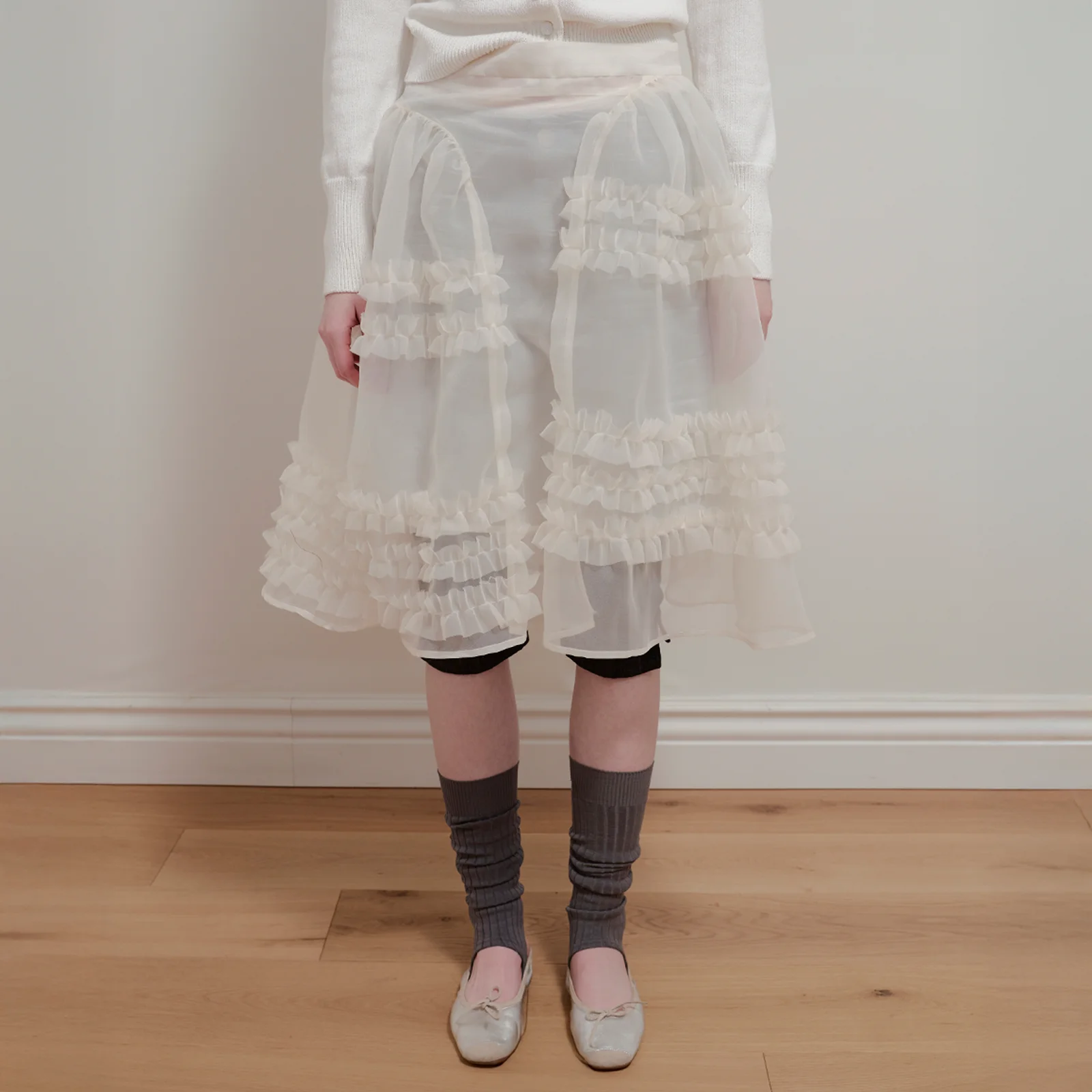 ORGANZA FRILL LAYERED SKIRT - CREAM