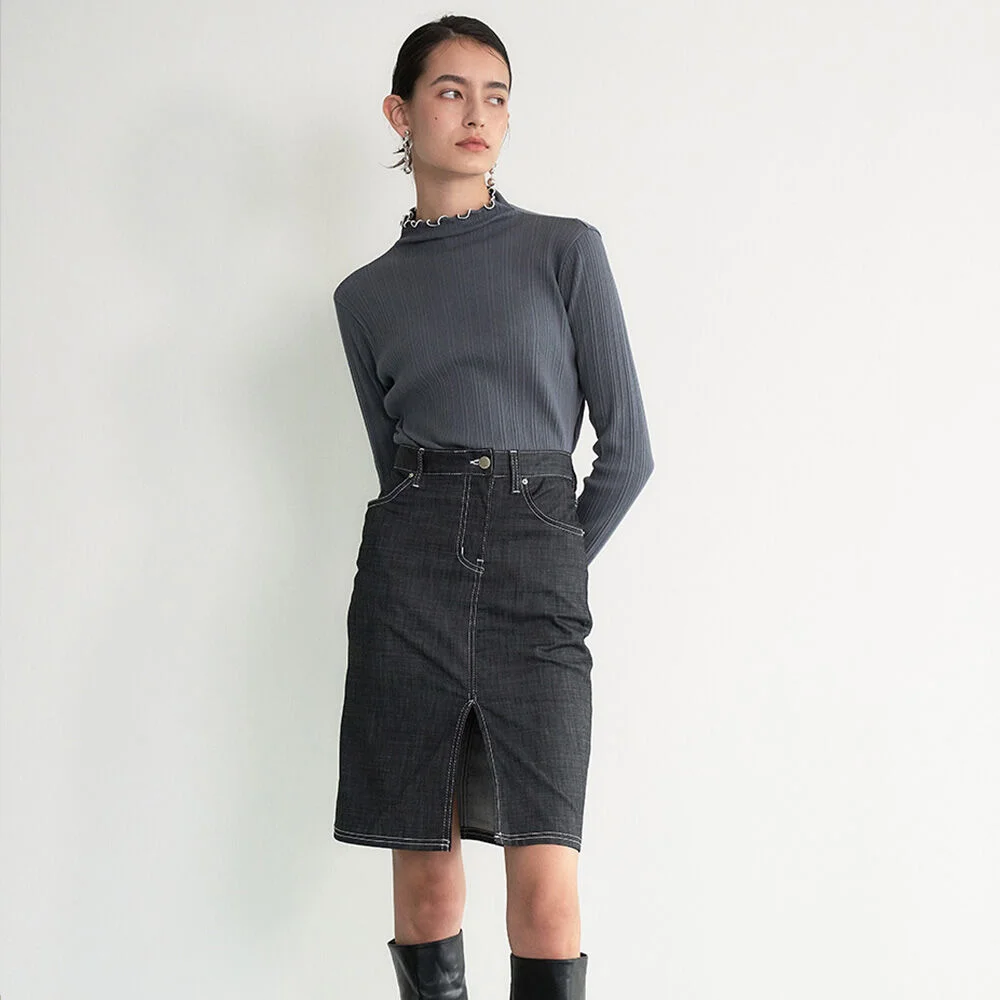 004 Washable Denim-like mini skirt (Grey)