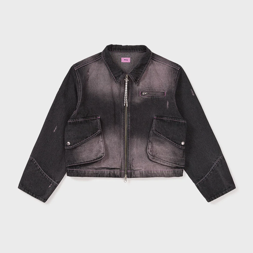 DAMAGED DENIM JACKET (PINK)