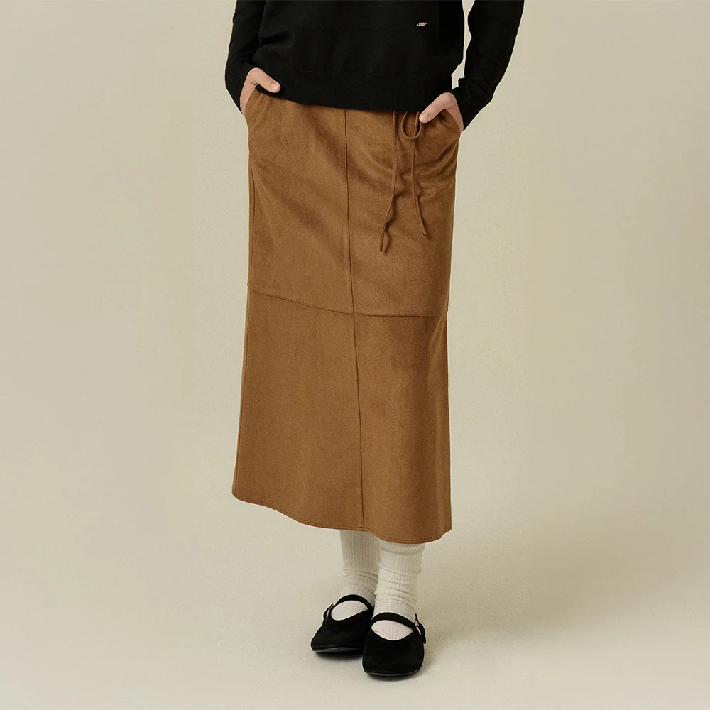 EVE SUEDE SKIRT_CAMEL BROWN