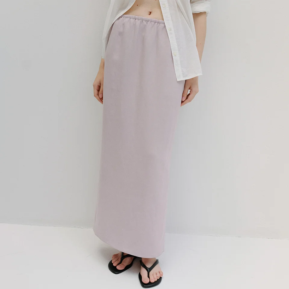 linen banding long skirt (lavender pink)