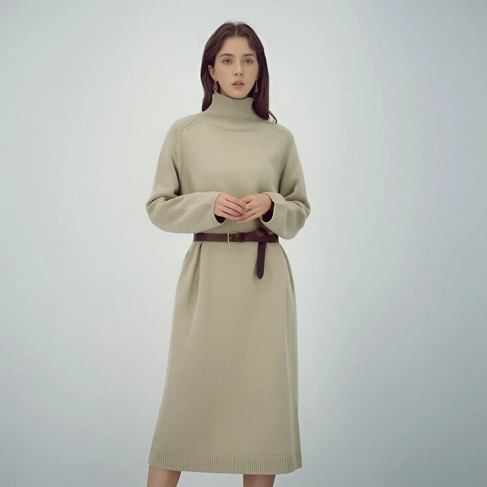 Turtlneck Wool Knit Dress