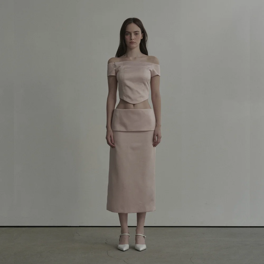 Flipped Satin Long Skirt - Pink