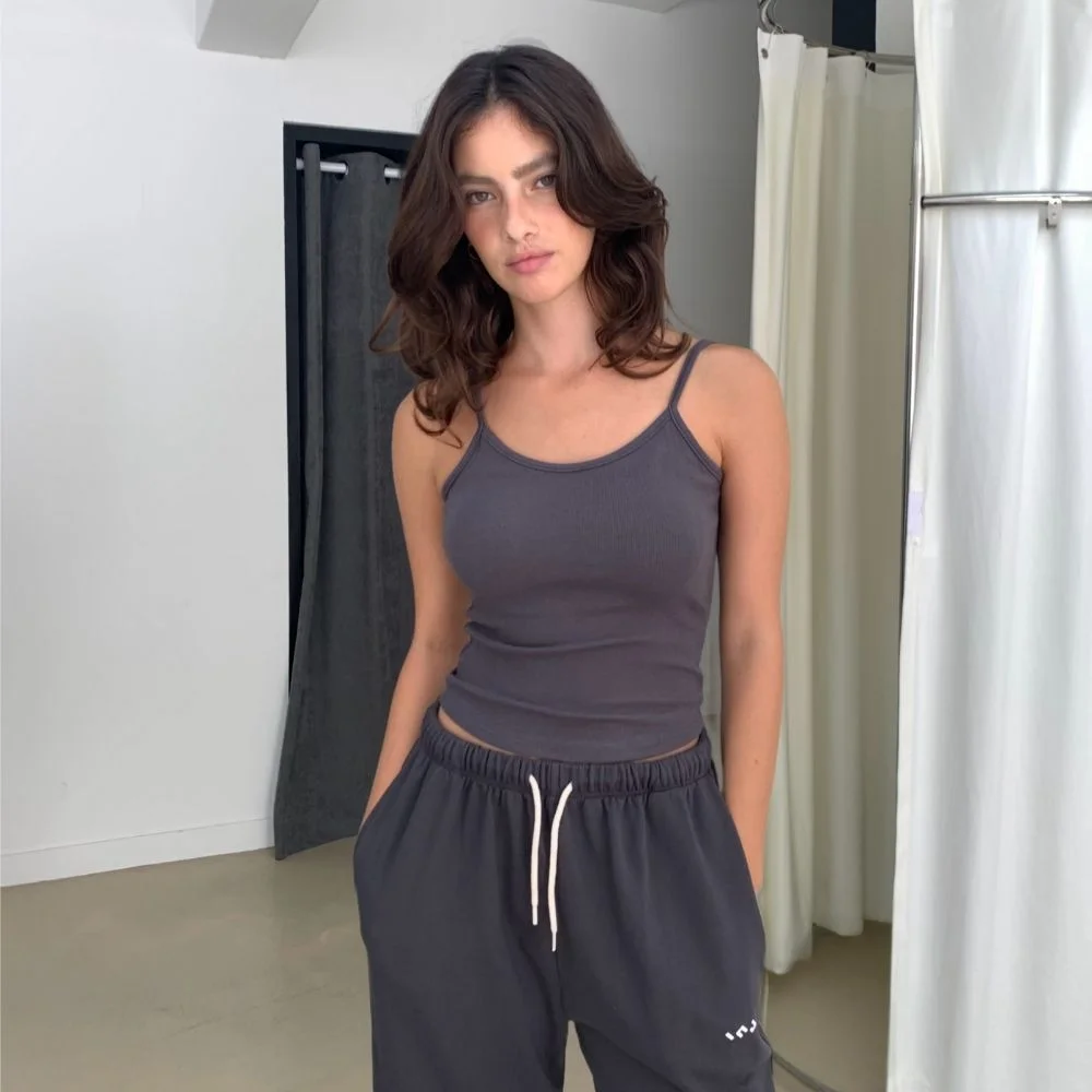 Skinny Strap Ribbed Tank 炭灰色