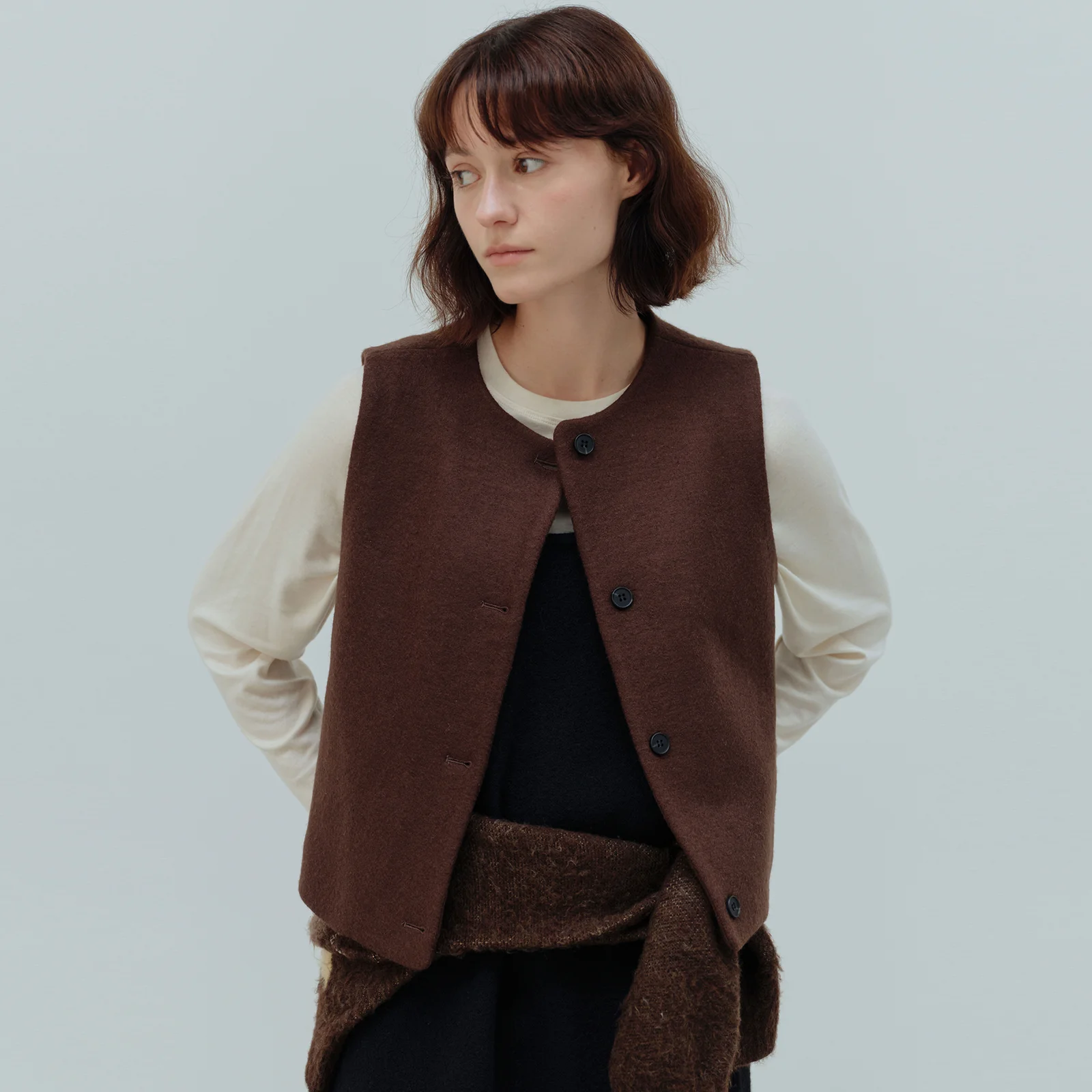 Button Wool Vest(Brown)