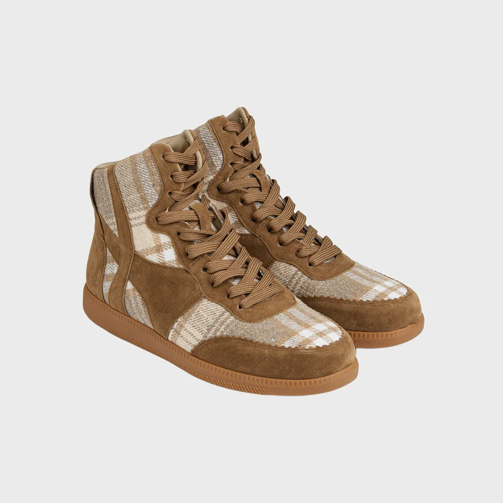 CHECKERED HIGH TOP SNEAKERS IN BEIGE