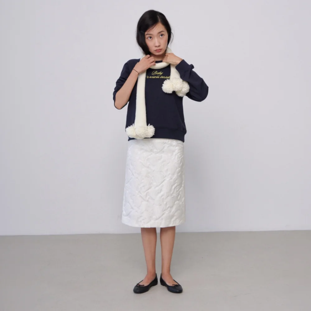 MJ Floral Jacquard Midi Skirt / WHITE