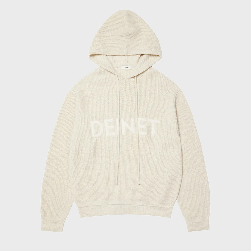BASIC LOGO KNIT HOODIE IN OATMEAL