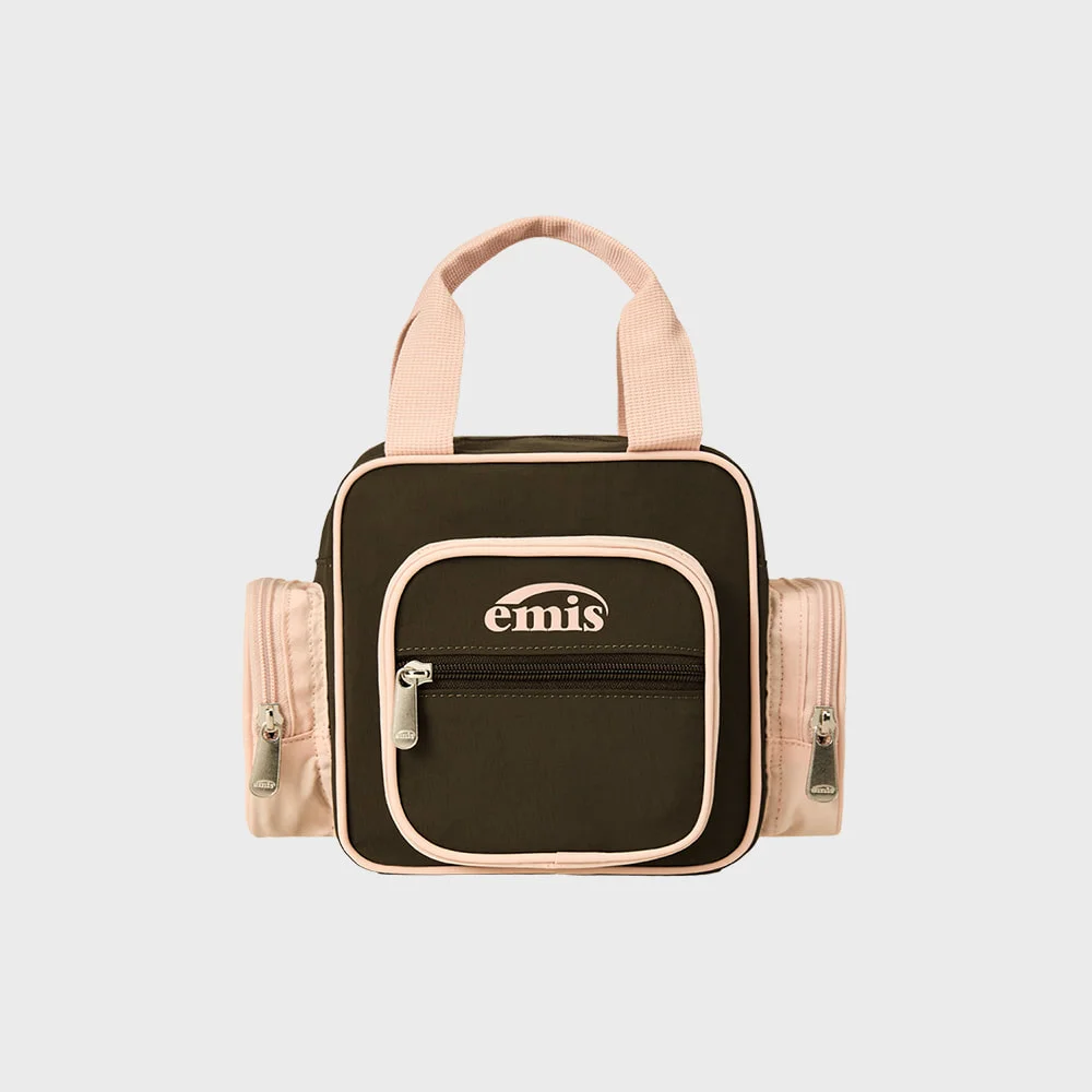 NYLON COLOR-BLOCK TOTE BAG-BROWN