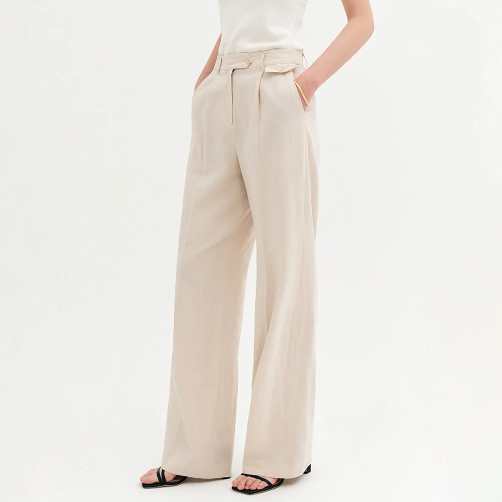 Helena 亞麻 直筒 西褲_米色 / HELENA LINEN STRAIGHT SLACKS_BEIGE