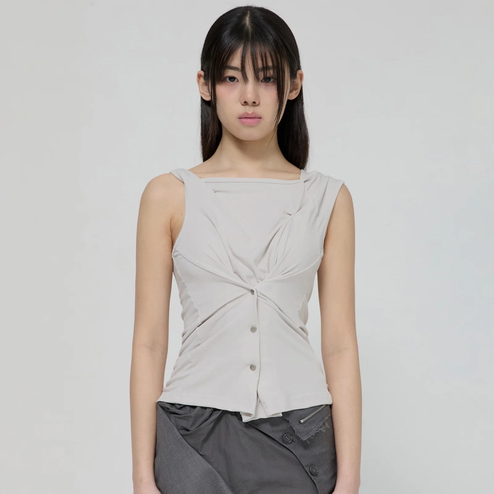 Asymmetric Snap Hoodie (FL-133_Cloud White)