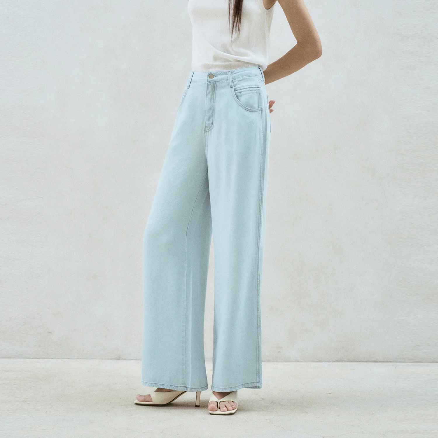 WIDE LEG DENIM PANTS ICE BLUE