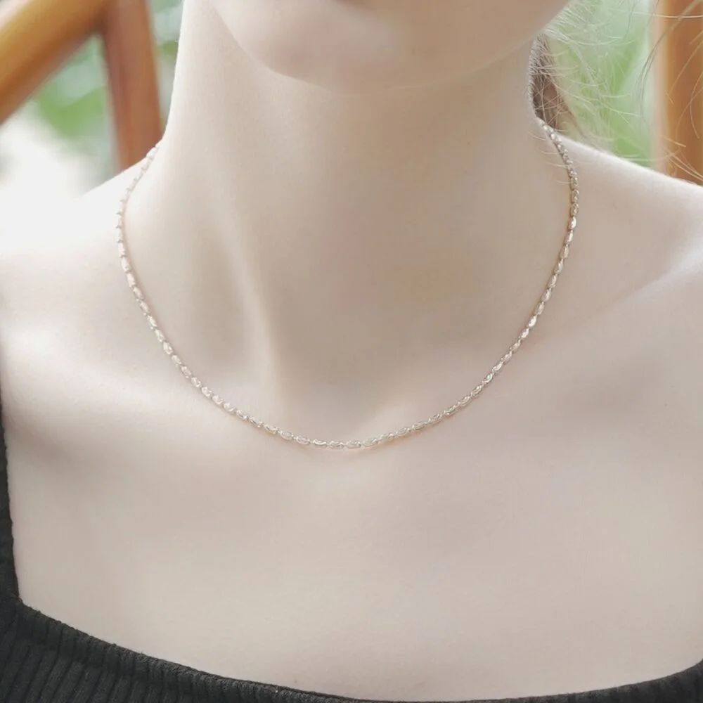 Becky bean silver chain Necklace Baeki 米粒紋 鏈條 銀色 925 頸鏈領 頸鏈