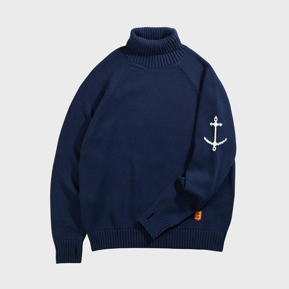 厚棉 高領 毛衣 - 海軍藍