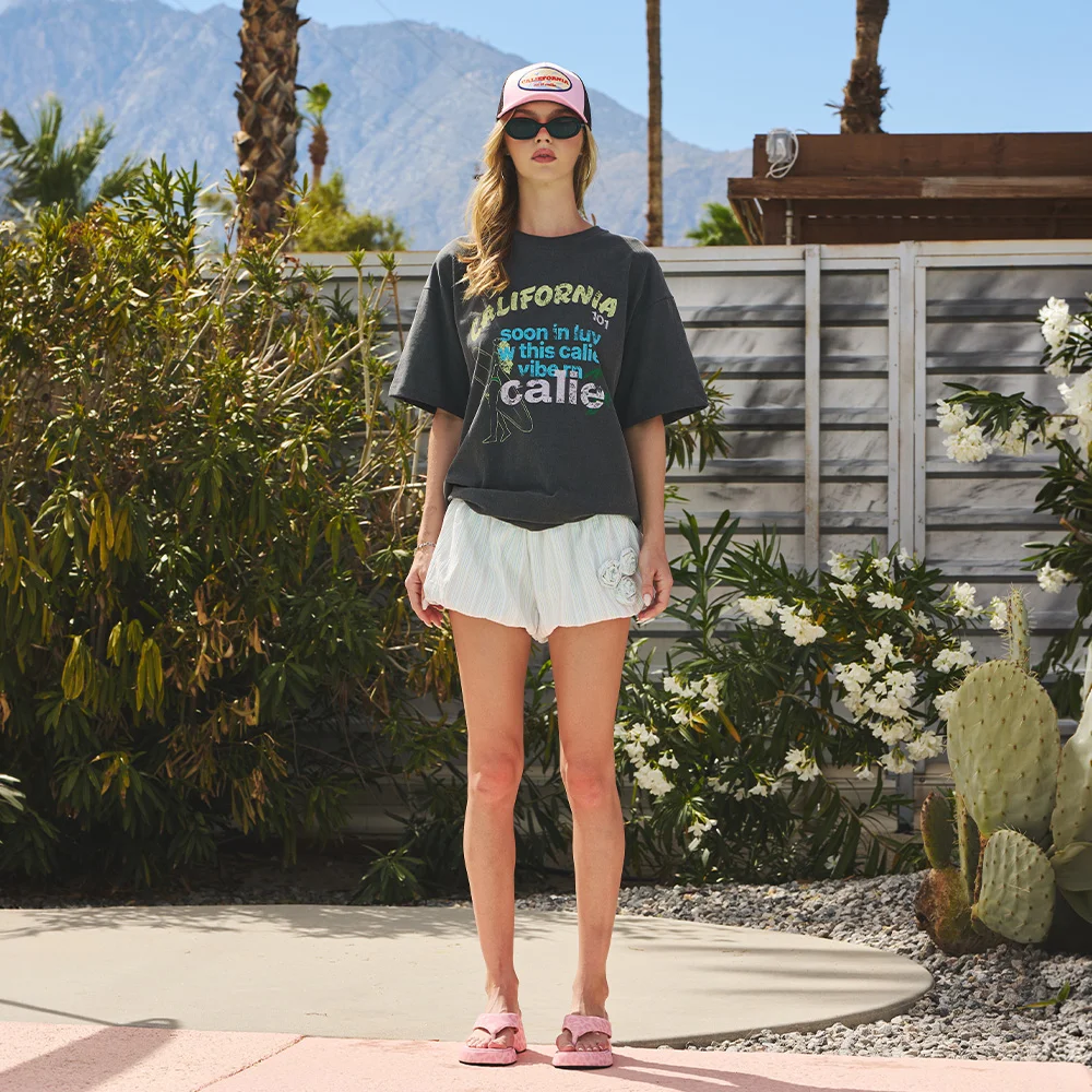 STRIPE CORSAGE BALLOON SHORTS SKYBLUE